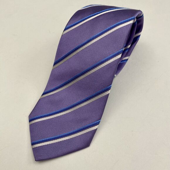 Hugo Boss Silk Tie Mens Purple Blue Striped Made In Italy Formal Dress Necktie - Picture 2 of 10